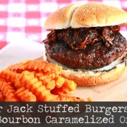 Pepper Jack Stuffed Burgers with Bourbon Caramelized Onions