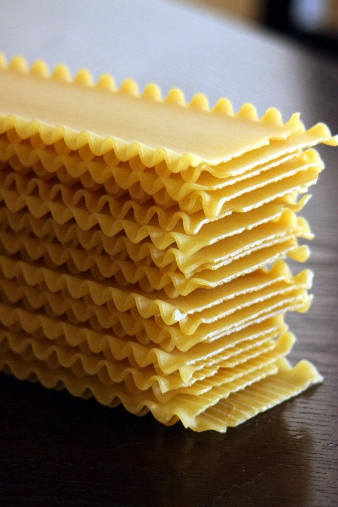 stack of unbaked lasagna noodles