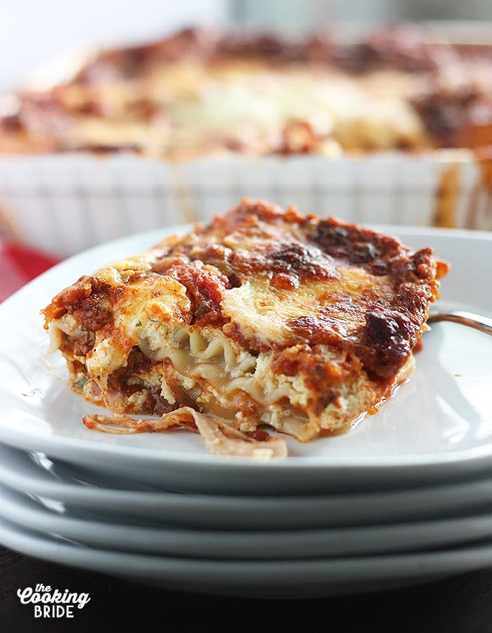 side view of plated lasagna