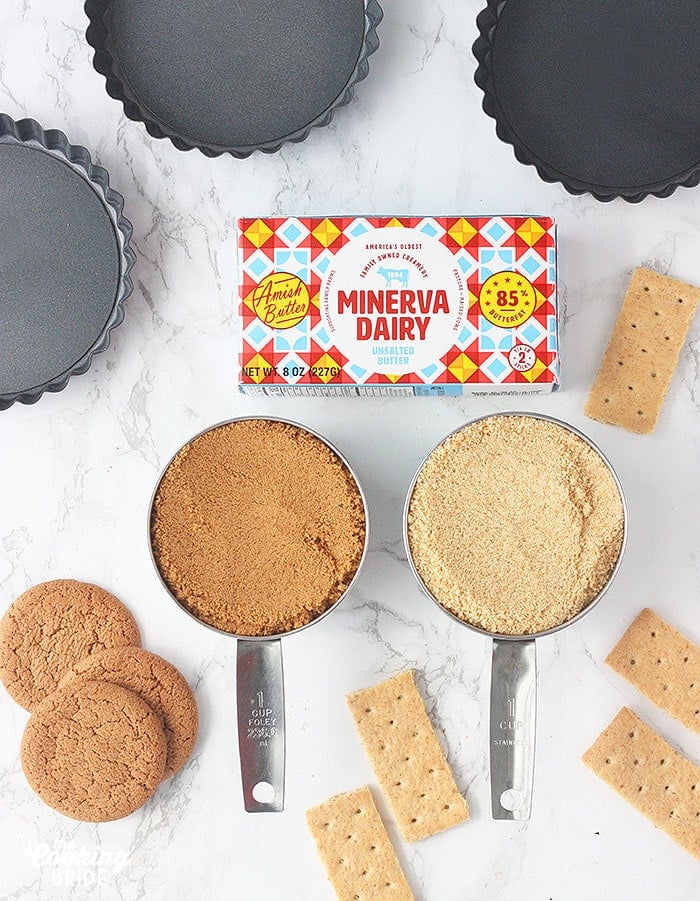 overhead shot of graham cracker crust ingredients