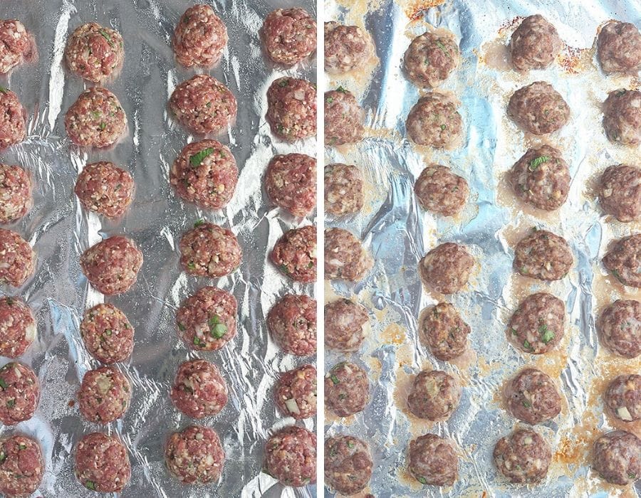 vension meatballs on a foil lined baking sheet
