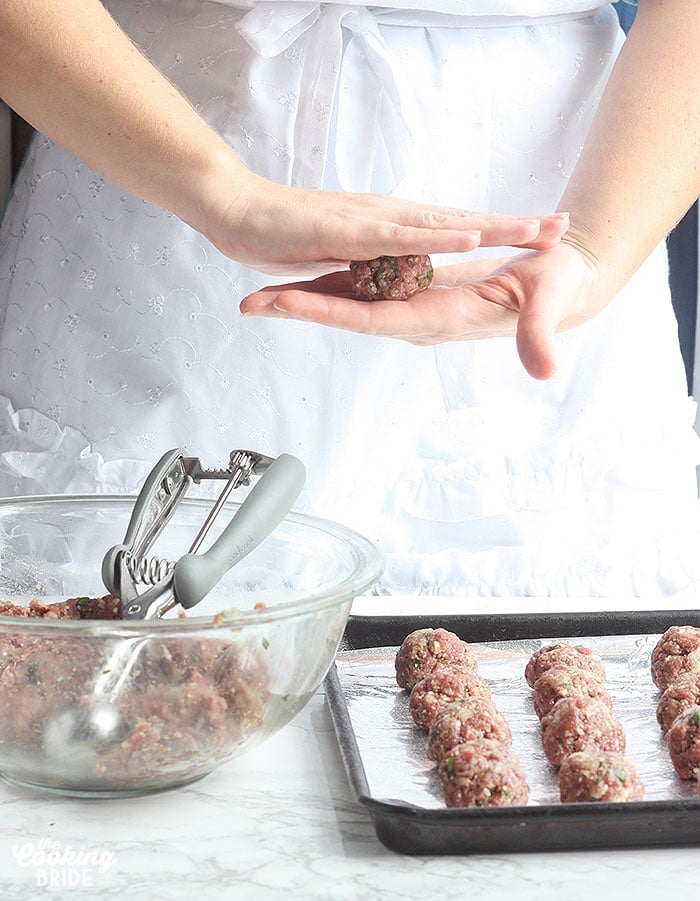 forming the meatballs by hand