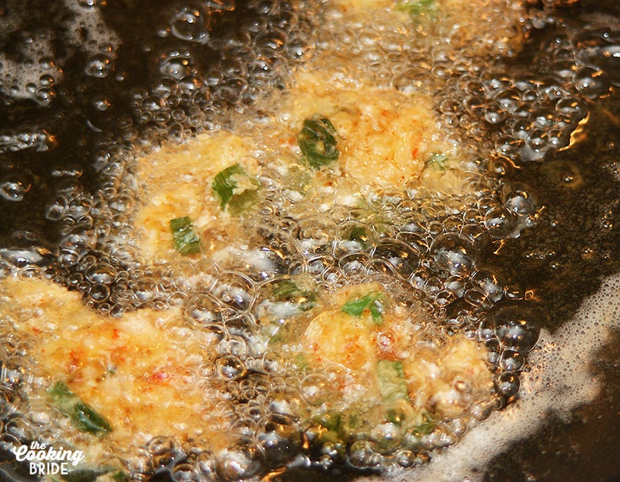 frying the crawfish beignets