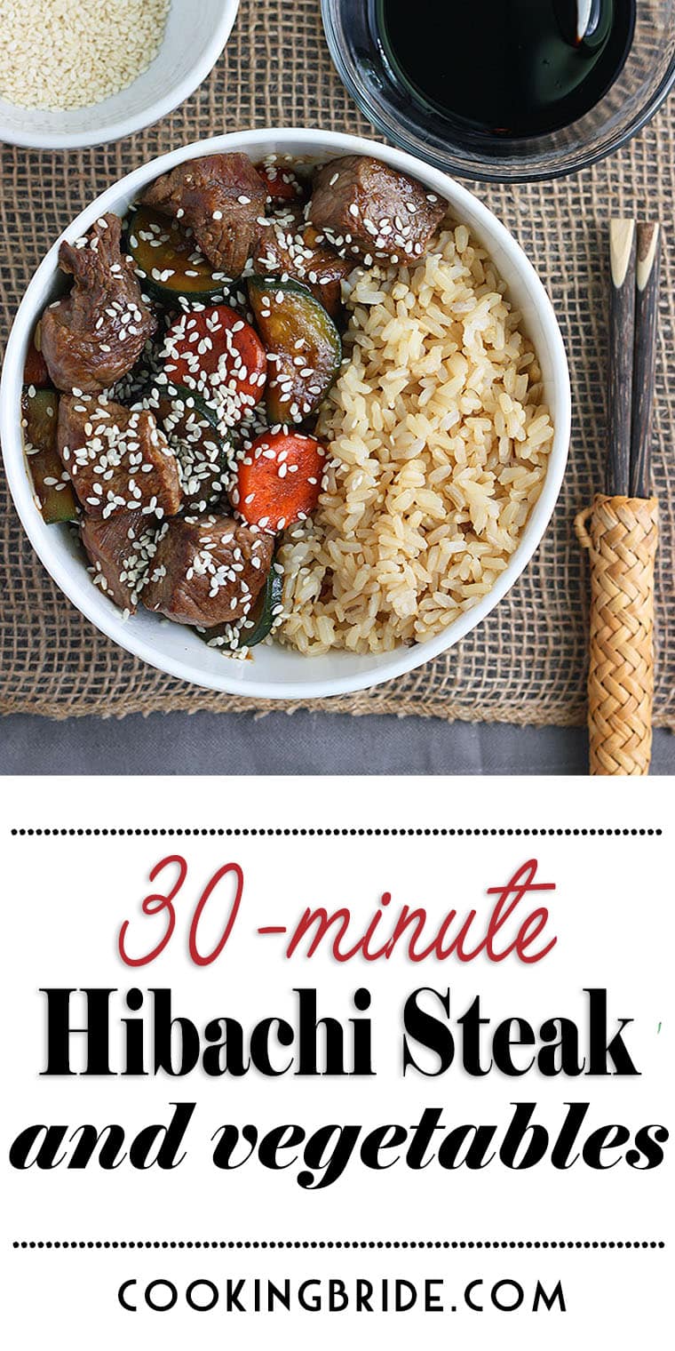 This do-it-yourself hibachi steak dinner is ready in under 30 minutes! Sirloin steak and tender vegetables are simmered in a rich Asian-inspired sauce.