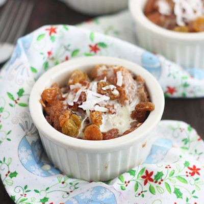Piña Colada Pineapple Bread Pudding with Rum Sauce