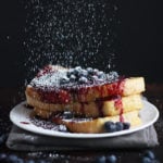French toast covered with Strawberry Blueberry Sauce and powdered sugar