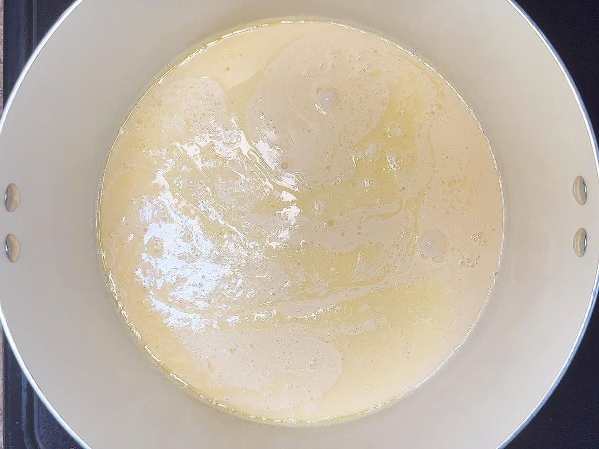 Warmed evaporated milk and melted butter.