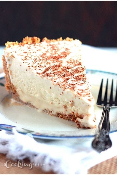 A shot of Kahlúa and brandy make this boozy, creamy, frozen Brandy Alexander pie a delicious decadent dessert that is for adults only.