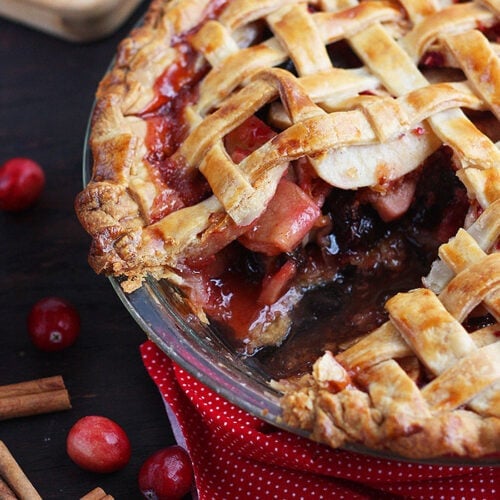 sliced cranberry apple lattice pie