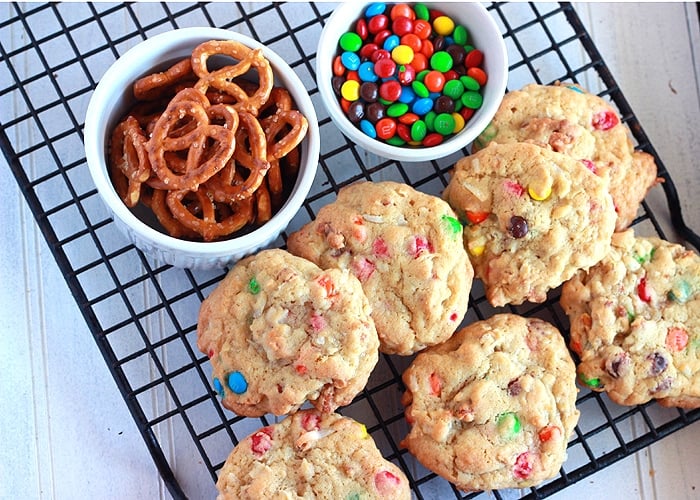 Loaded Pretzel Cookies with Coconut and M&M’s