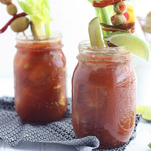 Hosting a large brunch crowd? It's not a proper brunch without a Bloody Mary cocktail. This spicy recipe is enough for an entire pitcher. Don't for get the garnishments!