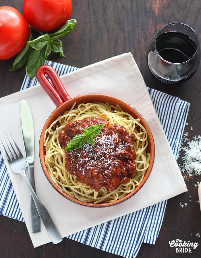Looking for the perfect meat sauce for spaghetti? Look no further. This slowly simmered sauce is seasoned with fresh herbs and spices.