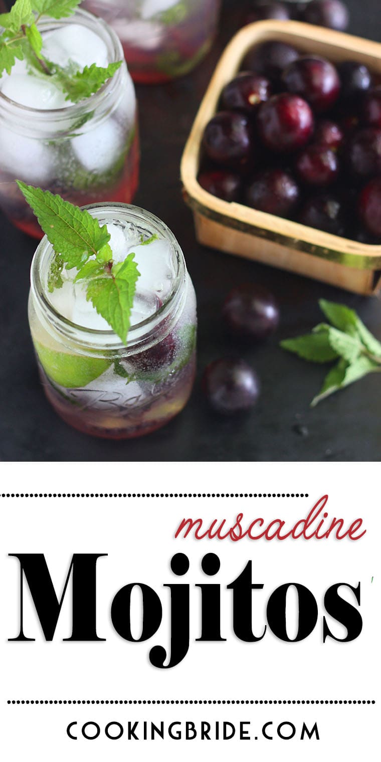 Muscadine simple syrup is combined with white rum, fresh mint leaves, lime juice and club soda in this Southern twist on a popular Cuban drink.