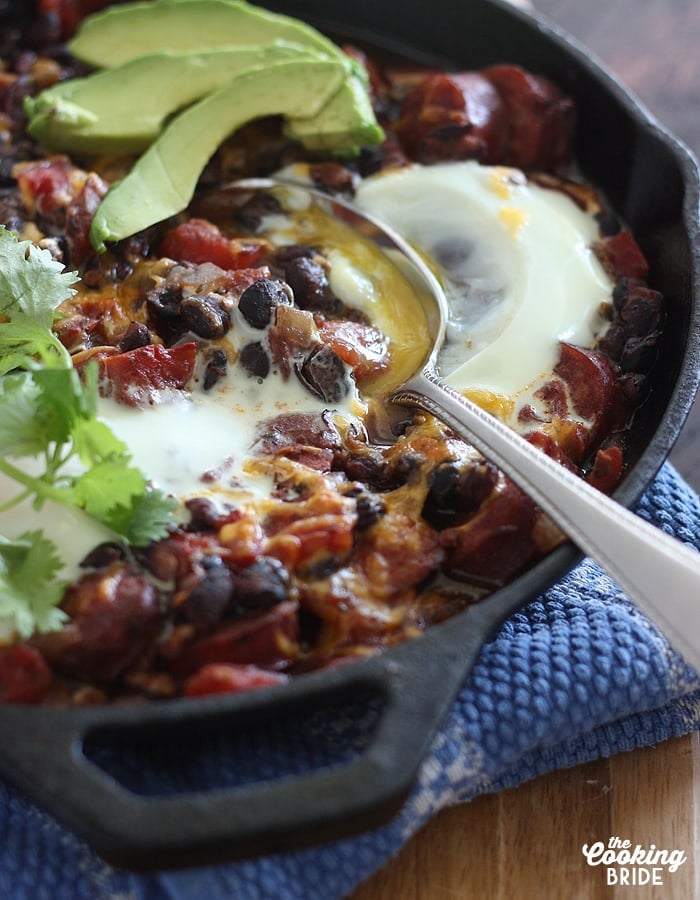 Baked Eggs with Andouille and Black Beans - CookingBride.com