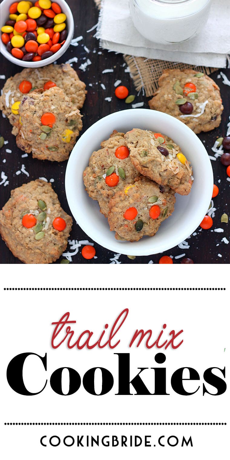 These trail mix cookies are chewy, crunchy, and have a hint of cinnamon while peanut butter candies satisfy those sweet tooth cravings.