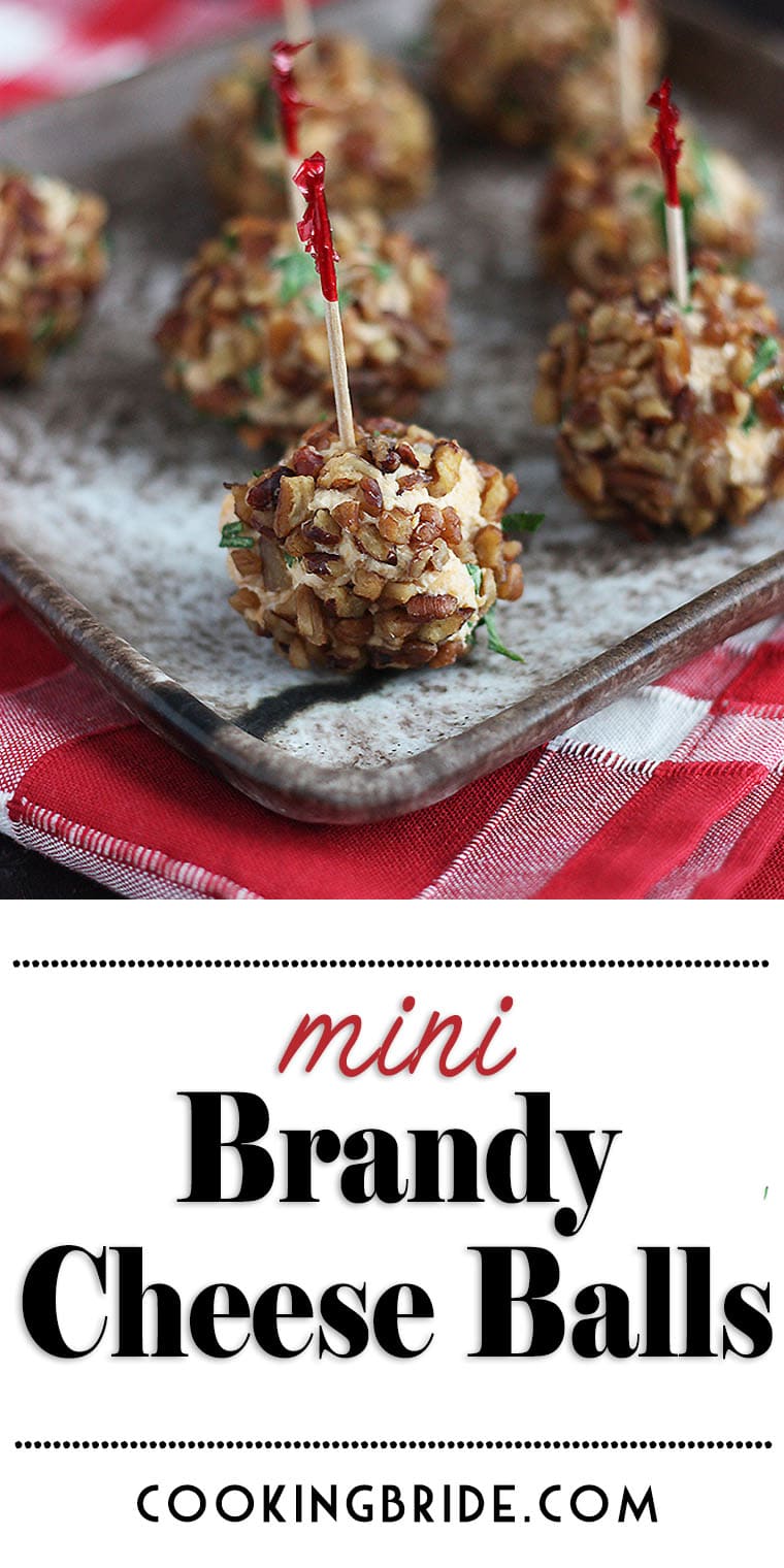Mini brandy cheese balls are made with tangy cheese, soft cream cheese and Brandy for a little kick. Chopped pecans give added crunch.