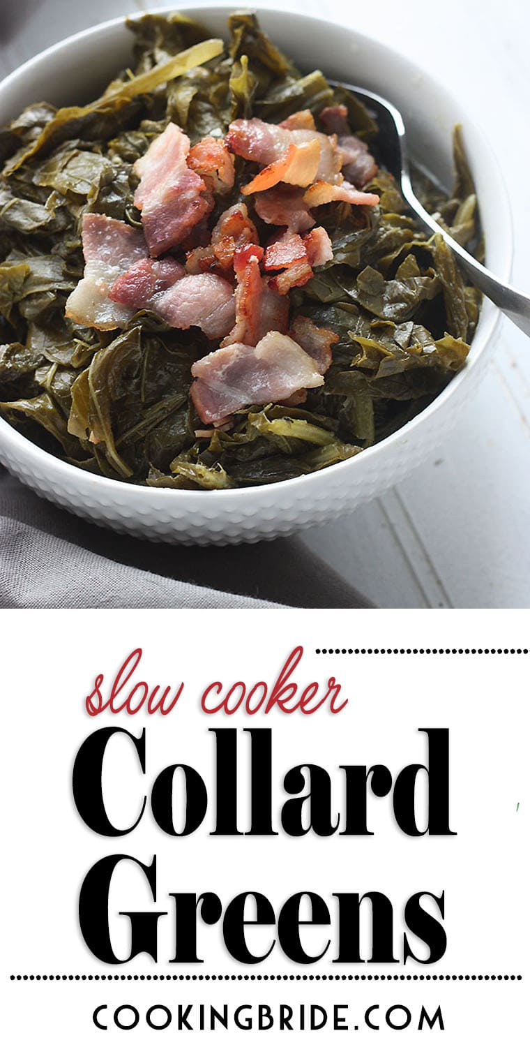 Try this set it and forget it recipe for slow cooker collard greens. Collards are slowly simmered with bacon until tender for a truly tasty Southern side.