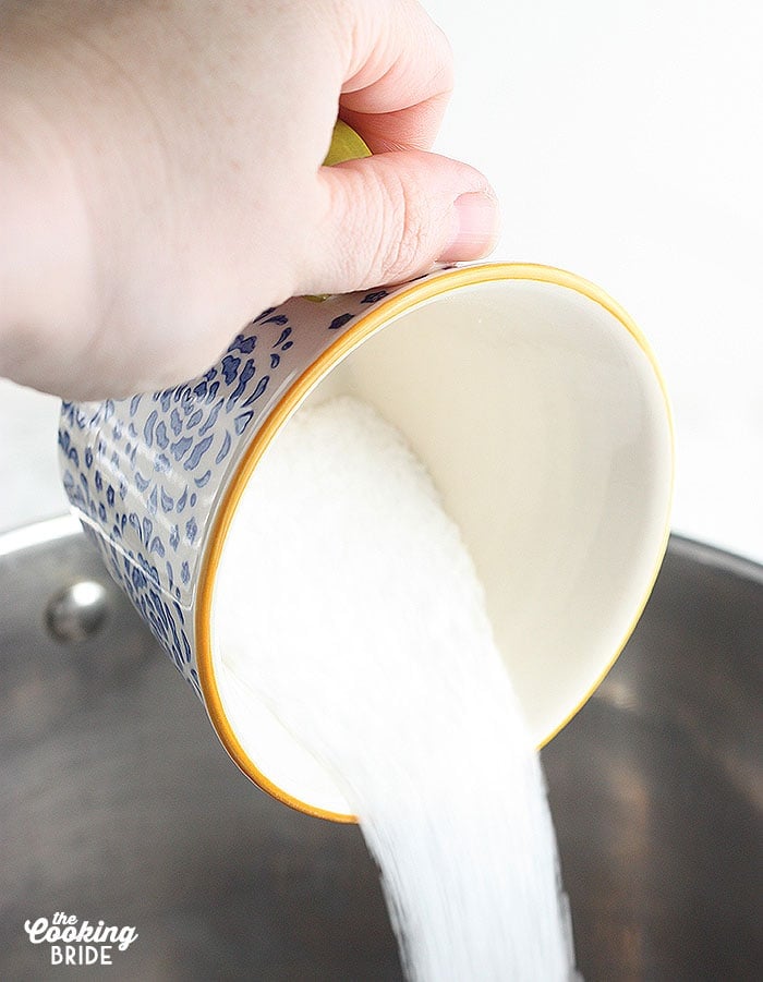 Brining Basics -pouring Kosher salt into a pot of water