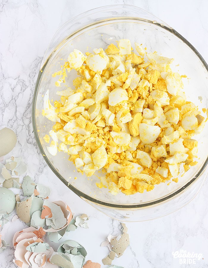 bowl of chopped hardboiled eggs