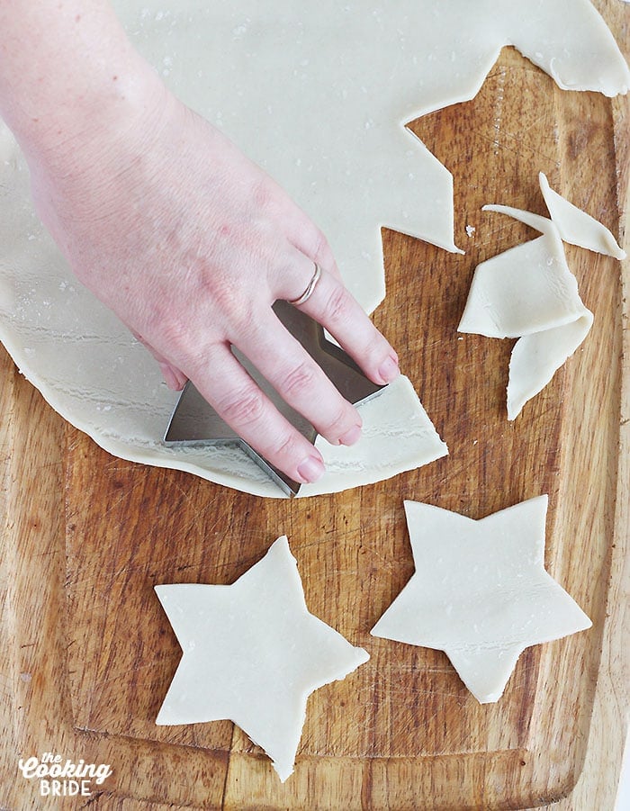 cutting the pie crust into star shapes
