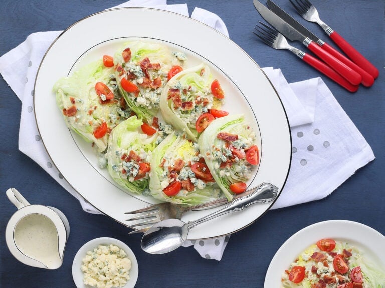 Bacon, Lettuce, and Tomato Wedge Salad with Buttermilk Blue Cheese Dressing