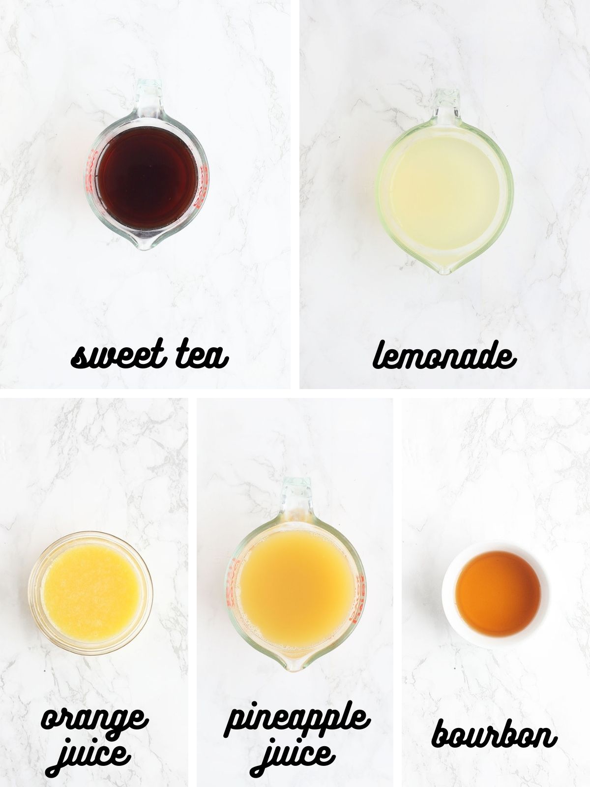 bourbon slush ingredients include sweet tea, lemonade, orange juice, pineapple juice and bourbon