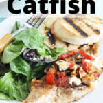 seasoned catfish fillet topped with artichoke hearts, tomatoes and black olives