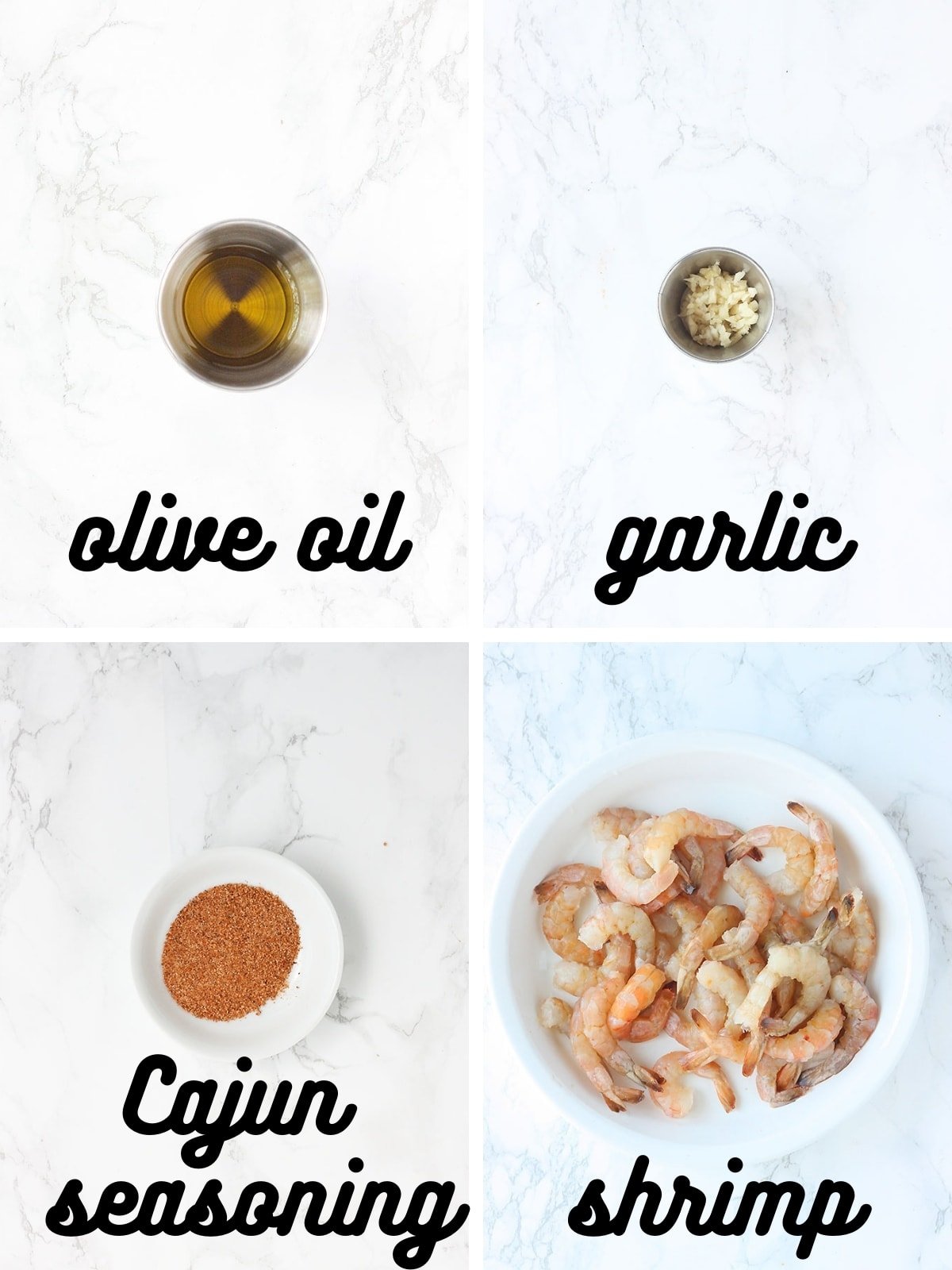 seasoning ingredients for shrimp nachos includes olive oil, minced garlic, Cajun seasoning and one pound of large shrimp