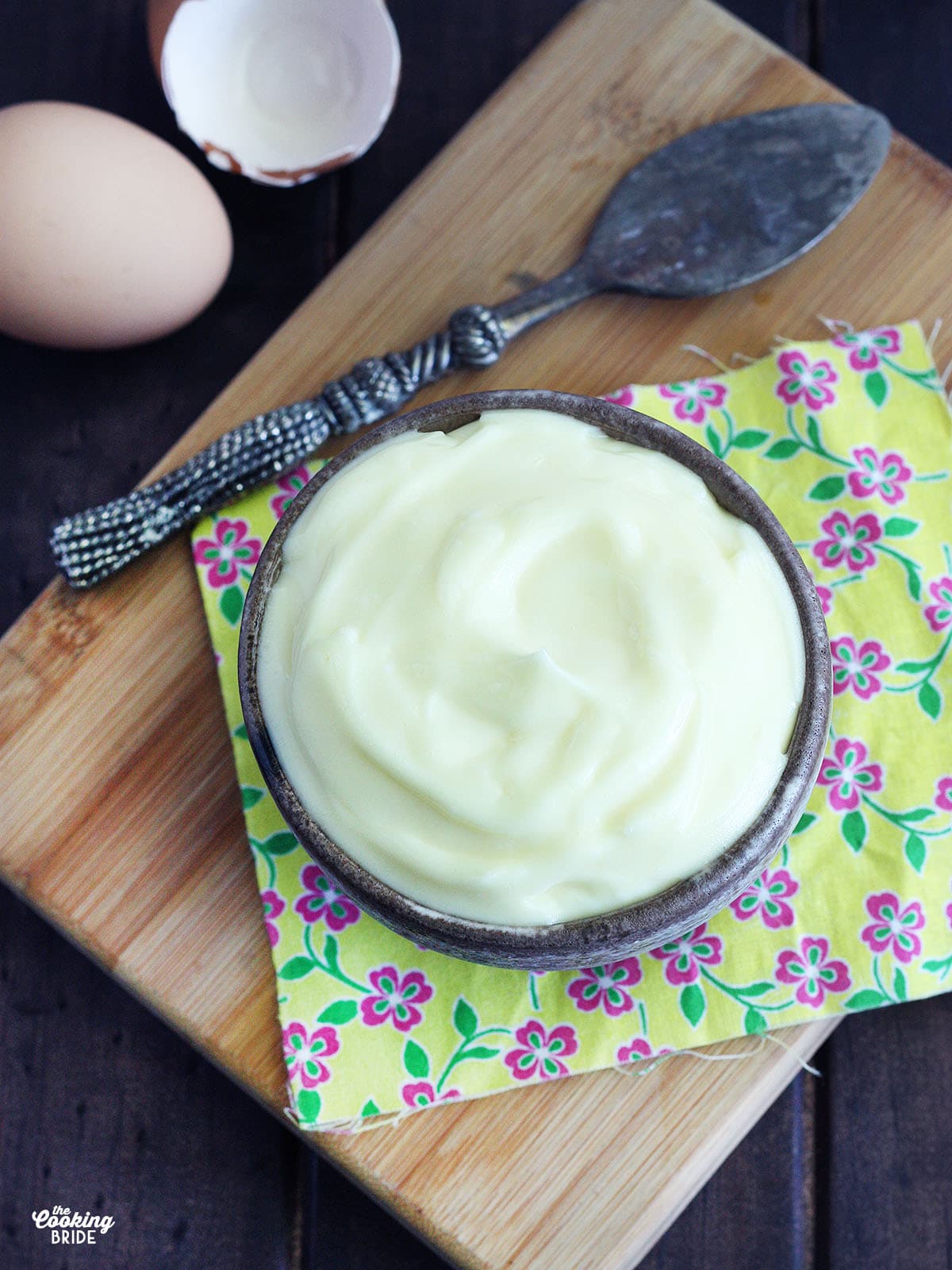 homemade mayonnaise in a clay bowl