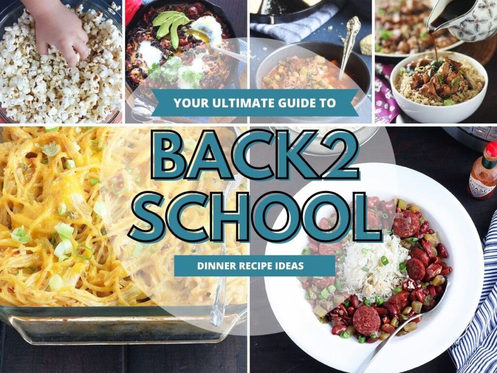 collage of recipes included in the back-to-school dinner ideas recipe round up.