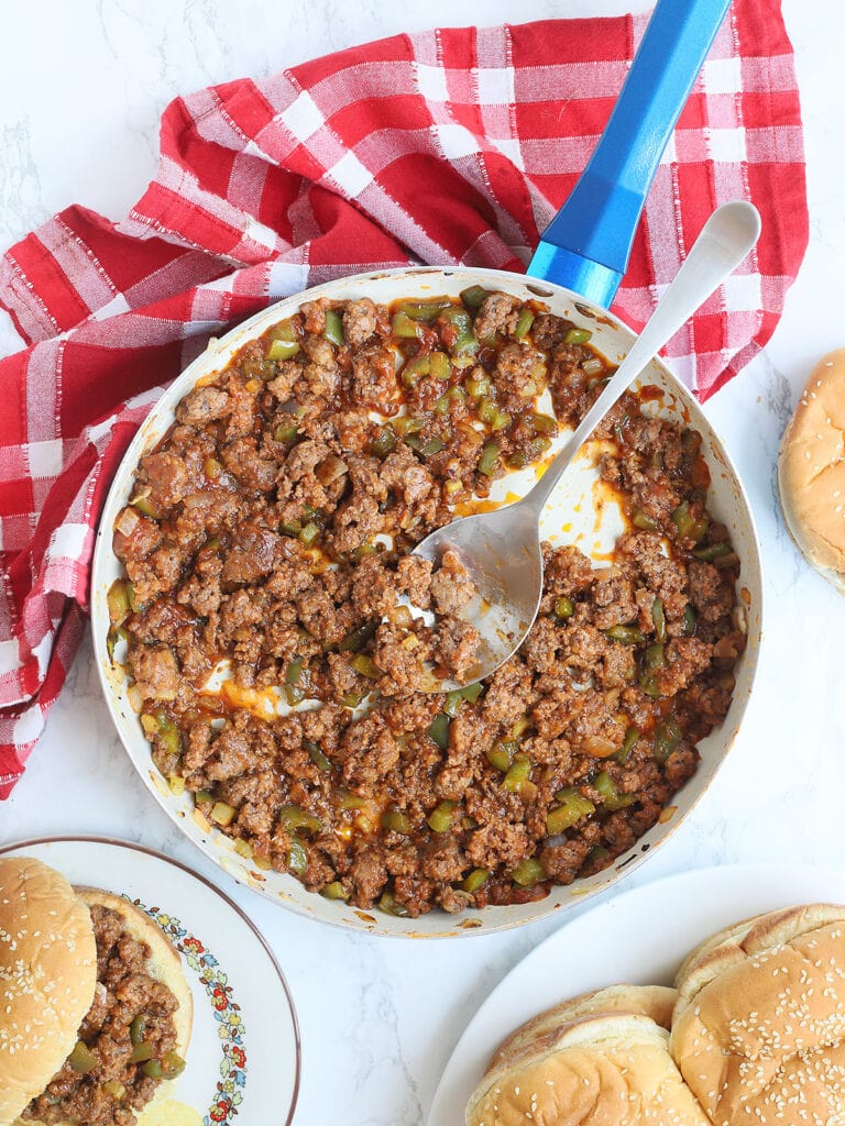 Once you try these easy Sloppy Joes from scratch, you'll never go back to store bought sauce again. Packed with flavor, ground beef is sautéed with diced bell peppers, celery, and onions and seasoned with a yummy homemade sauce.