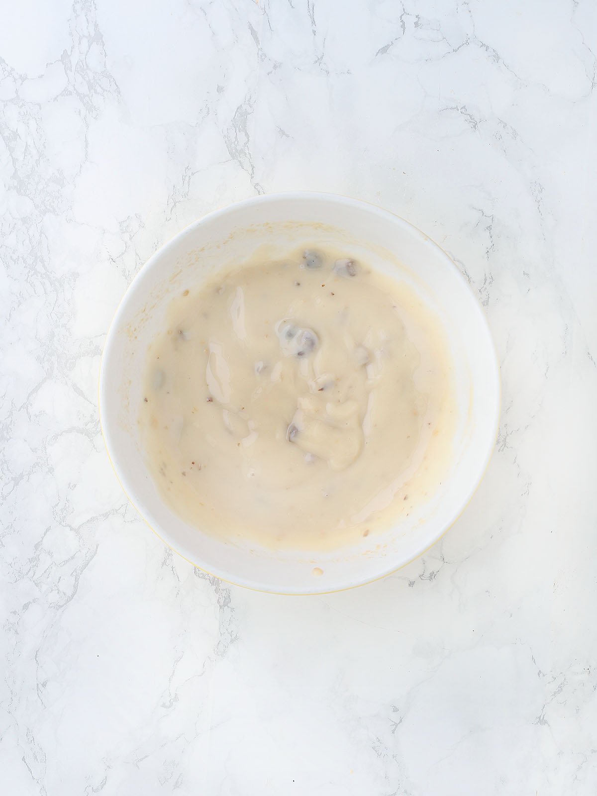 mushroom soup, milk and Worcestershire sauce whisked together in a medium mixing bowl
