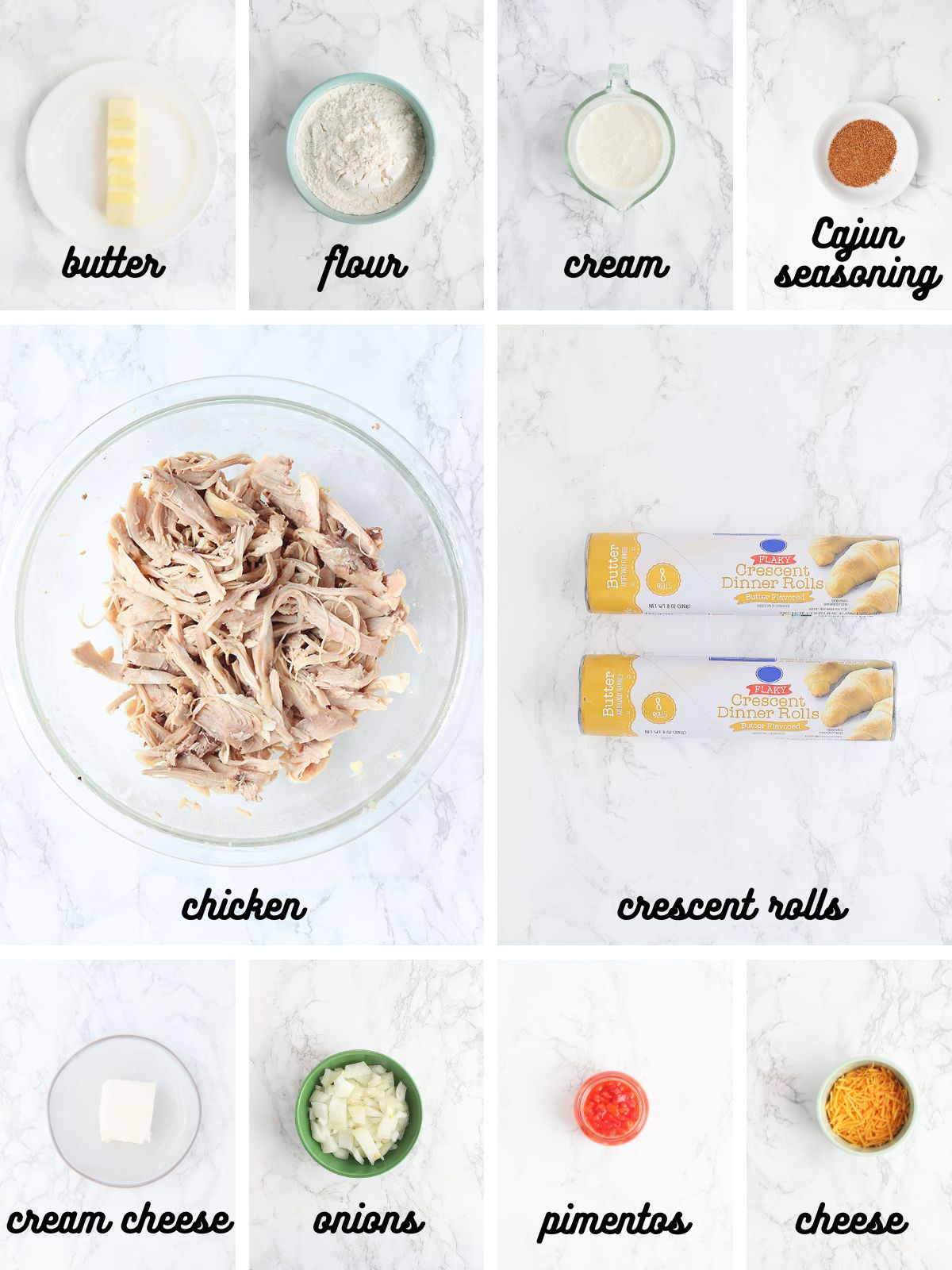 collage of ingredients needed to make crescent chicken