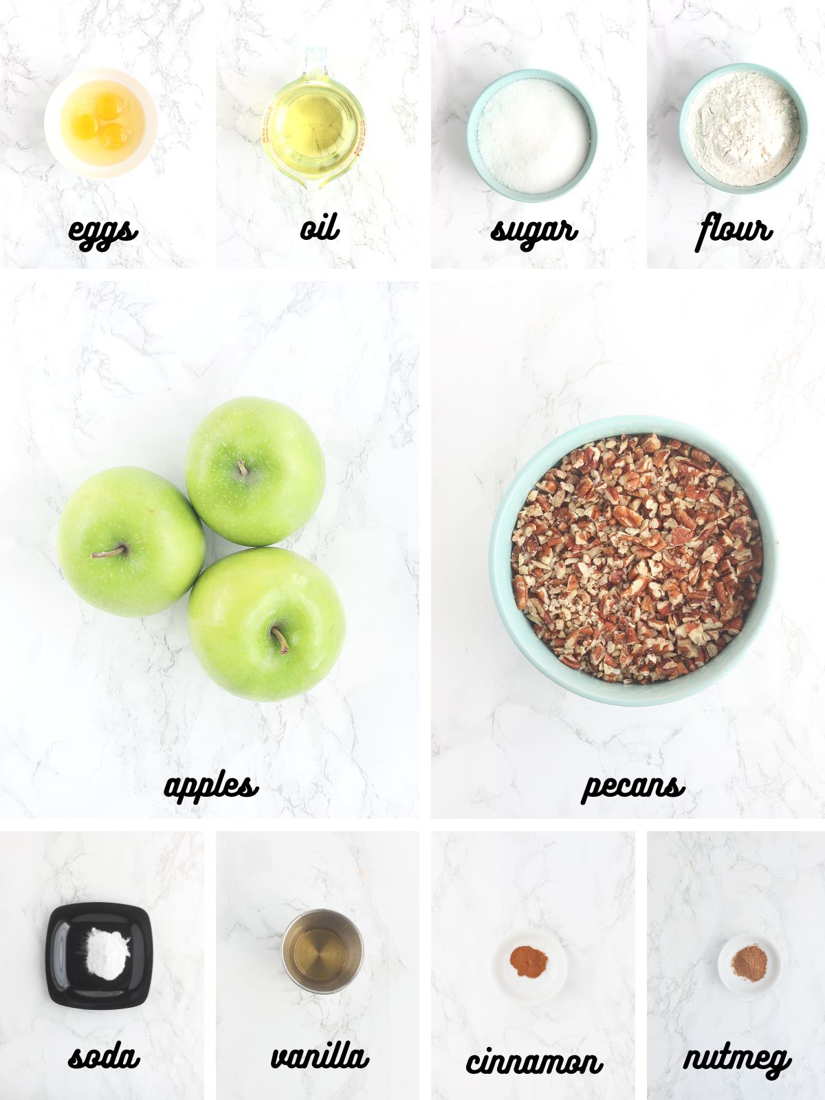 collage of ingredients needed to make apple dapple cake