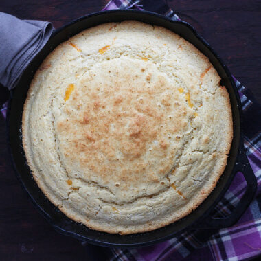 baked cornbread in a cast iron skillet