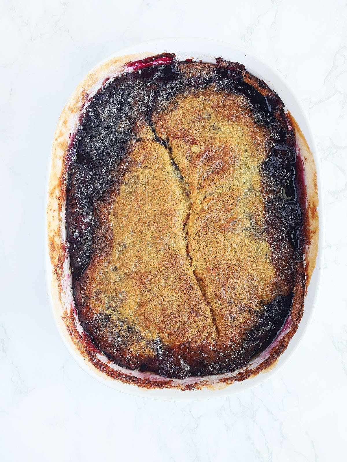 baked old-fashioned blackberry cobbler recipe right out of the oven
