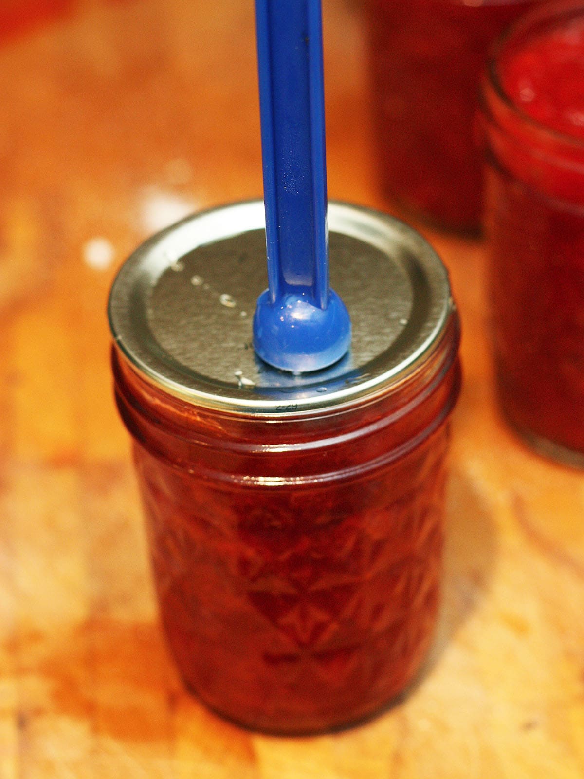 using a lid lifter to place a canning lid on top of a jar