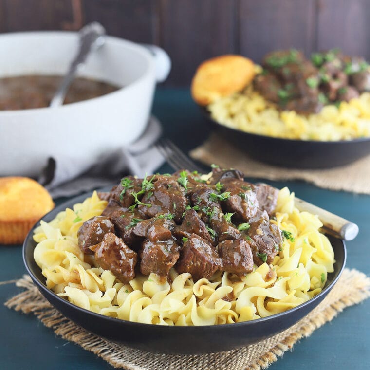 Stovetop Braised Beef Tips with Gravy - The Cooking Bride