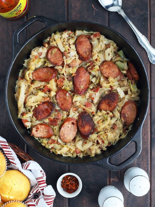Southern Fried Cabbage with Smoked Sausage and Bacon Recipe