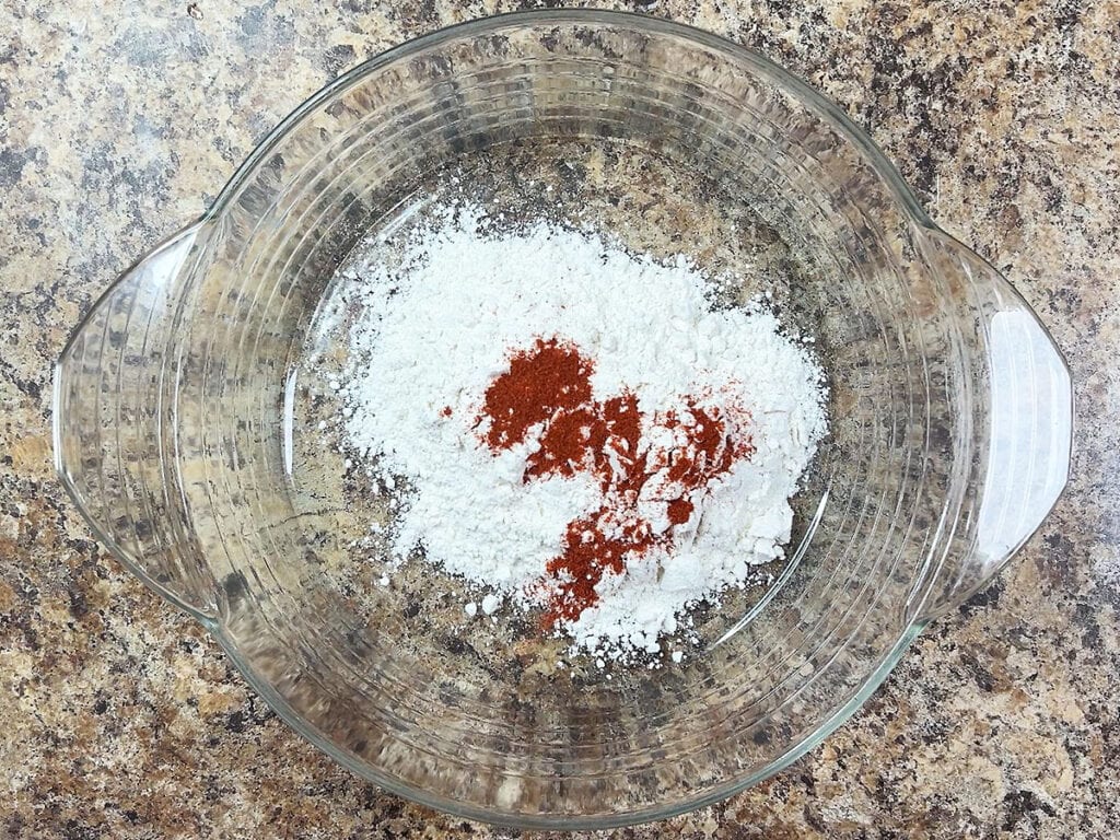 Flour mixture with paprika added.
