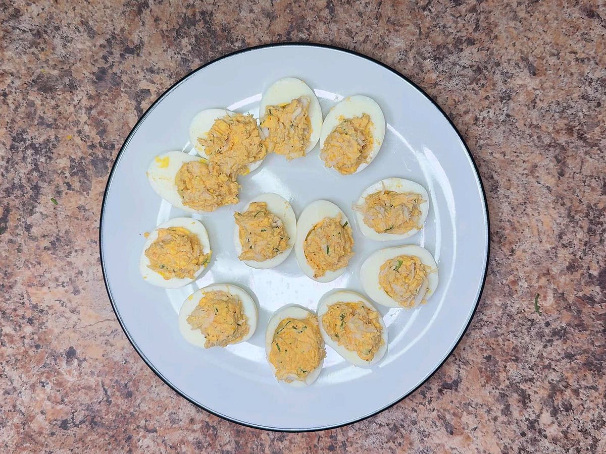 Egg whites stuffed with the crab filling.