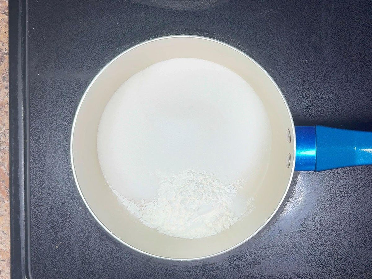 Sugar and cornstarch in a medium saucepan.