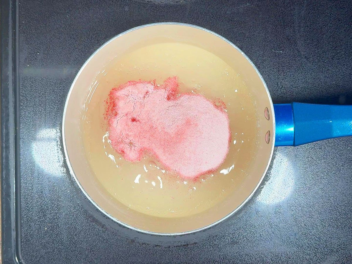 Strawberry gelatin powder added to the filling base.