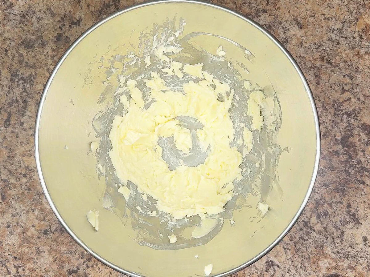 Softened butter after it has been whipped until smooth.