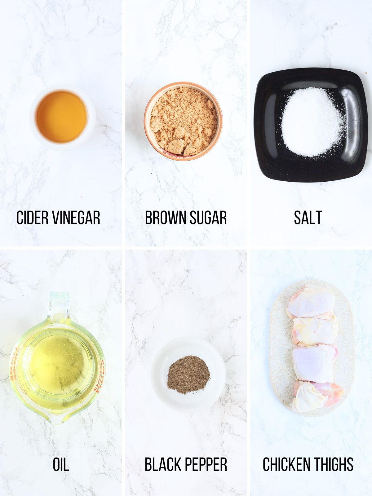 Collage of ingredients needed to make apple cider vinegar chicken.