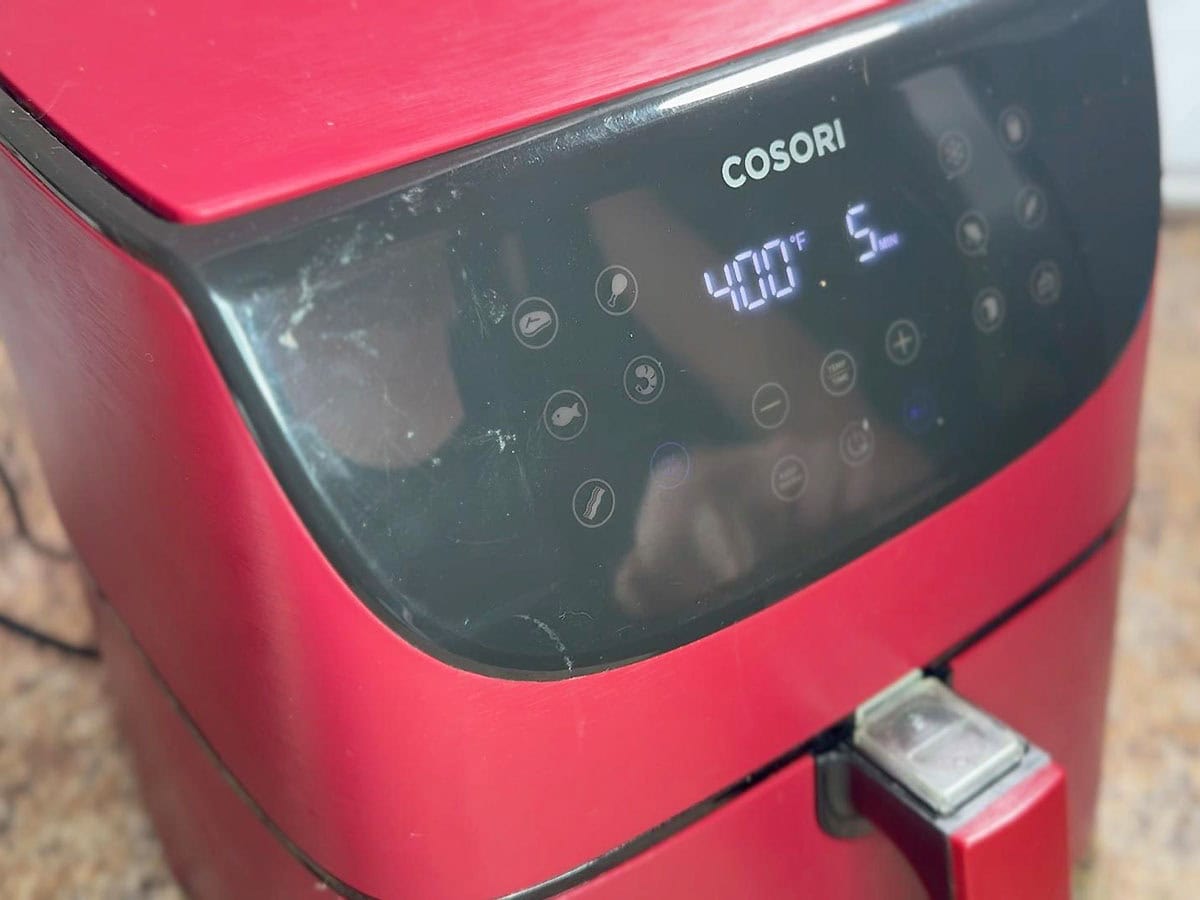 Preheating the air fryer to 400 degrees for five minutes.