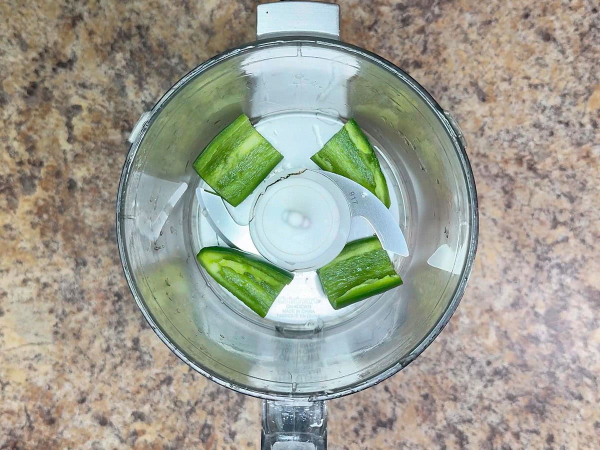Jalapeno pepper in a food processor.