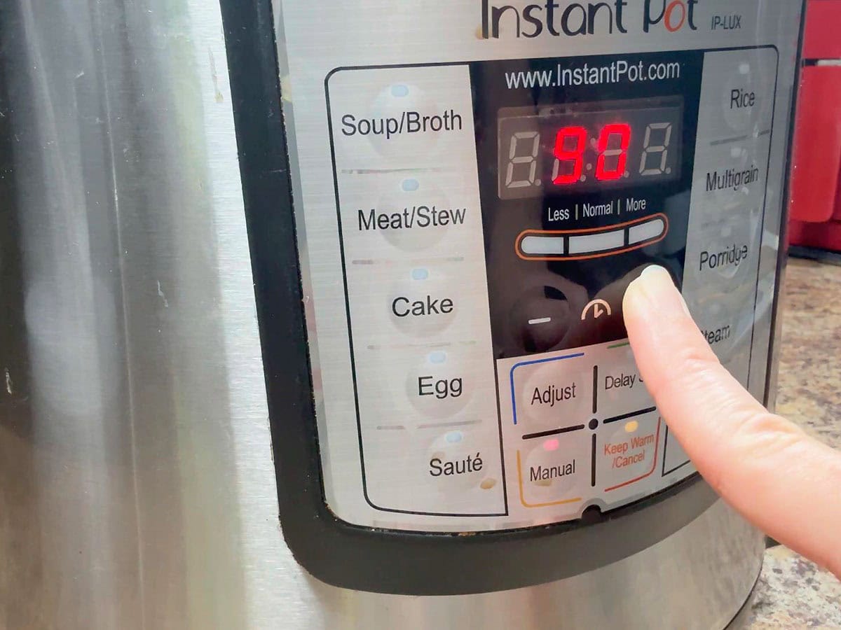 Setting the timer on the Instant Pot for 90 minutes.