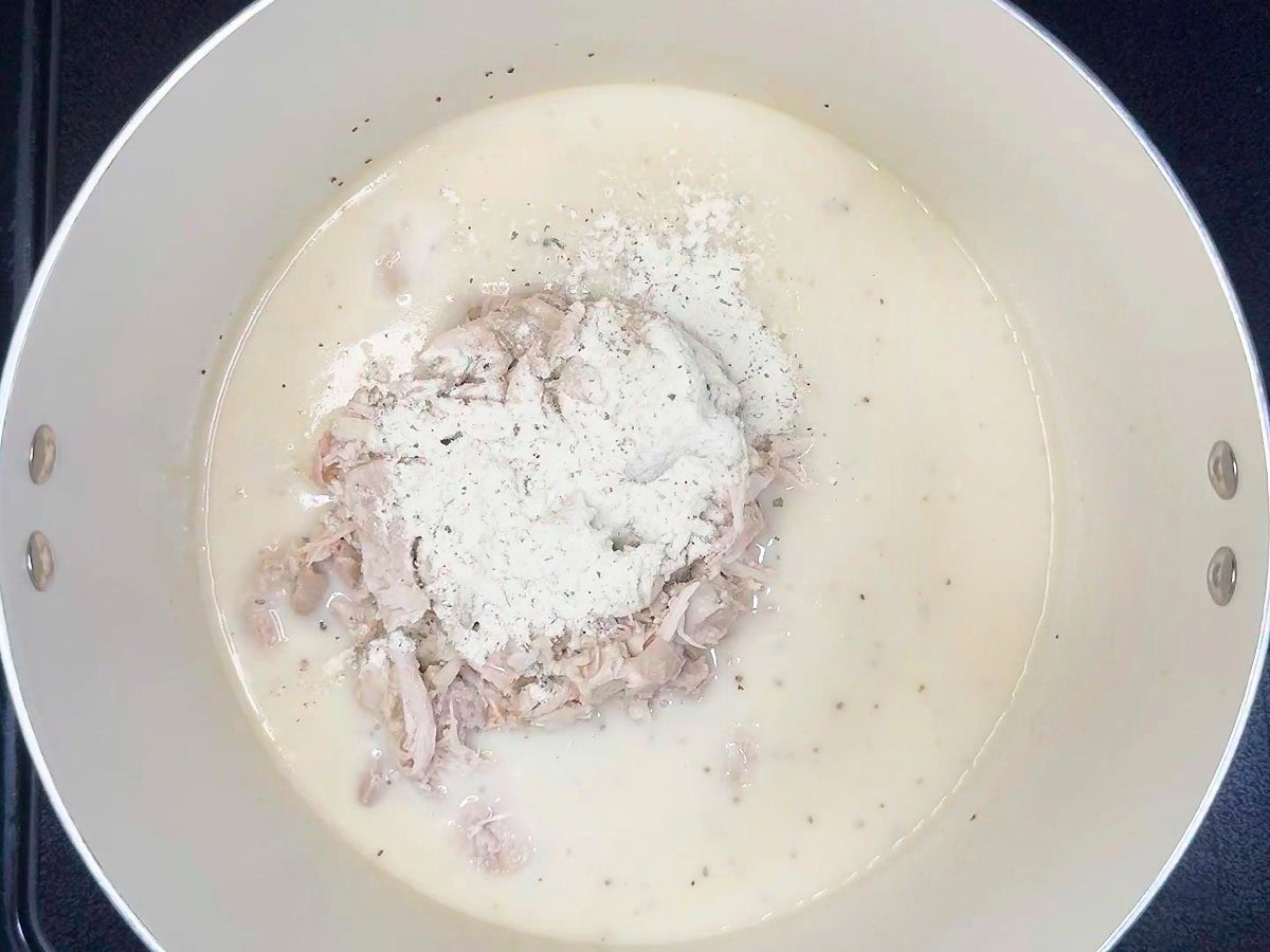 Shredded chicken and ranch seasoning added to the cream sauce.