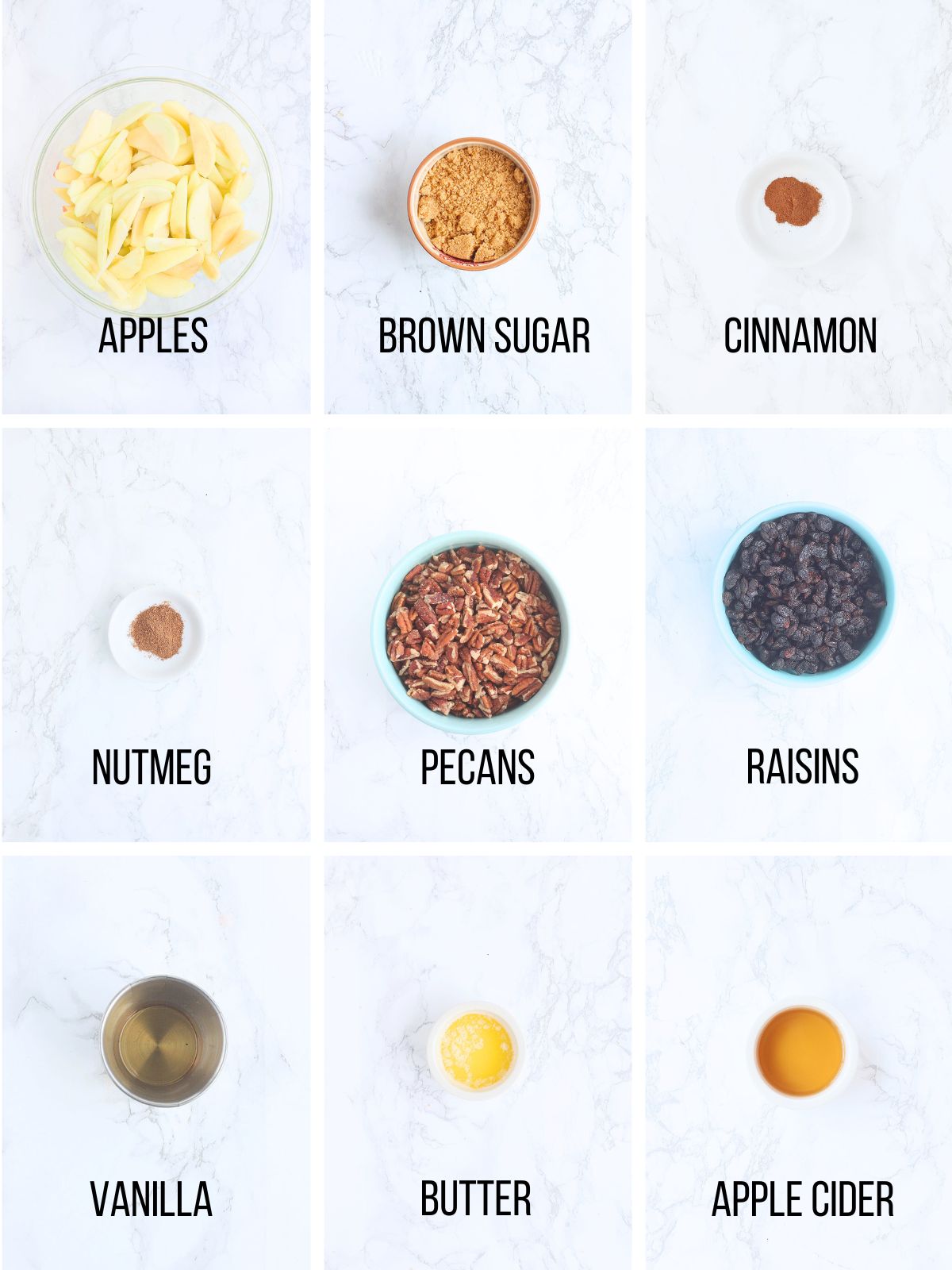 Collage of ingredients needed to make old fashioned baked apple slices.